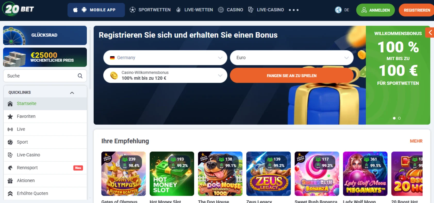 20Bet Casino Screen